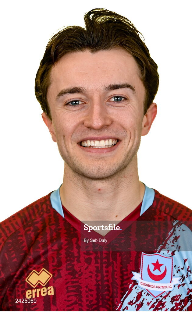 6 February 2023; Darragh Markey stands for a portrait during a Drogheda United squad portrait session at Weaver's Park in Drogheda, Louth. Photo by Seb Daly/Sportsfile