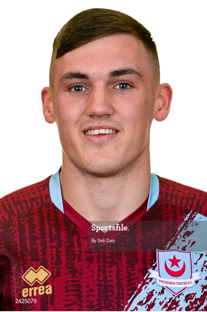 6 February 2023; Dylan Molloy stands for a portrait during a Drogheda United squad portrait session at Weaver's Park in Drogheda, Louth. Photo by Seb Daly/Sportsfile