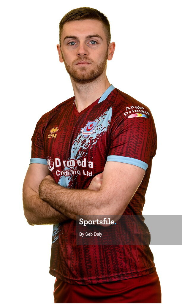 6 February 2023; Conor Keeley stands for a portrait during a Drogheda United squad portrait session at Weaver's Park in Drogheda, Louth. Photo by Seb Daly/Sportsfile