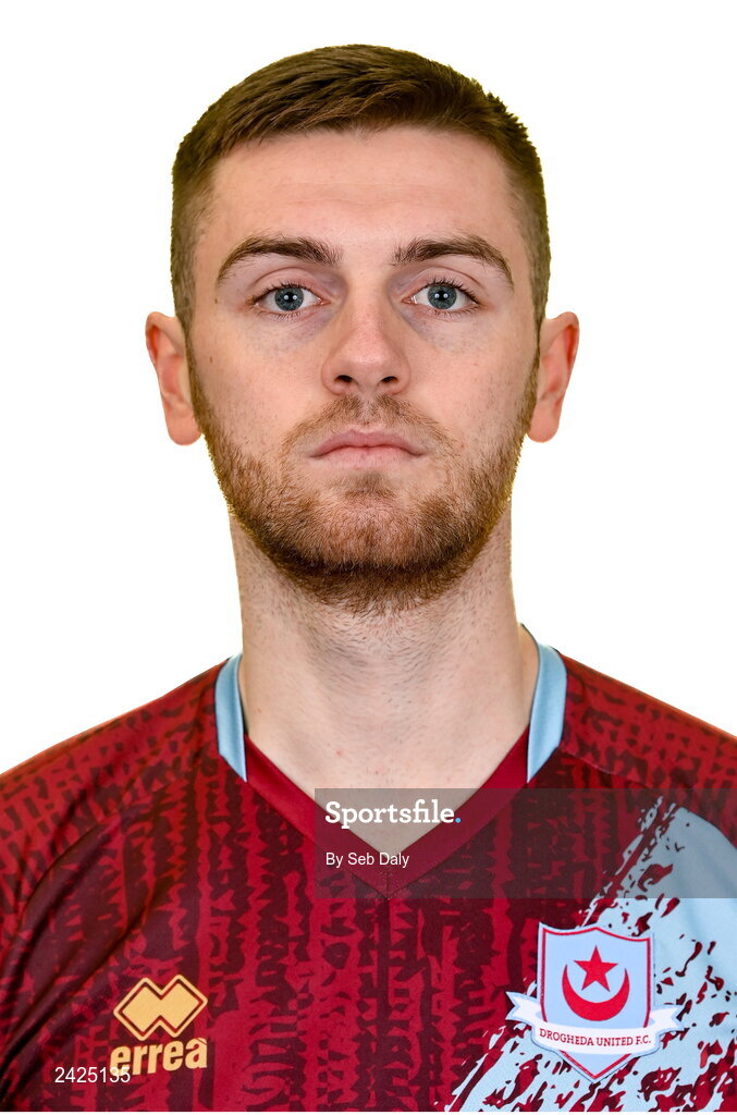 6 February 2023; Conor Keeley stands for a portrait during a Drogheda United squad portrait session at Weaver's Park in Drogheda, Louth. Photo by Seb Daly/Sportsfile