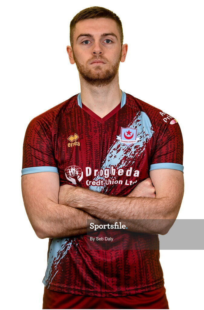 6 February 2023; Conor Keeley stands for a portrait during a Drogheda United squad portrait session at Weaver's Park in Drogheda, Louth. Photo by Seb Daly/Sportsfile