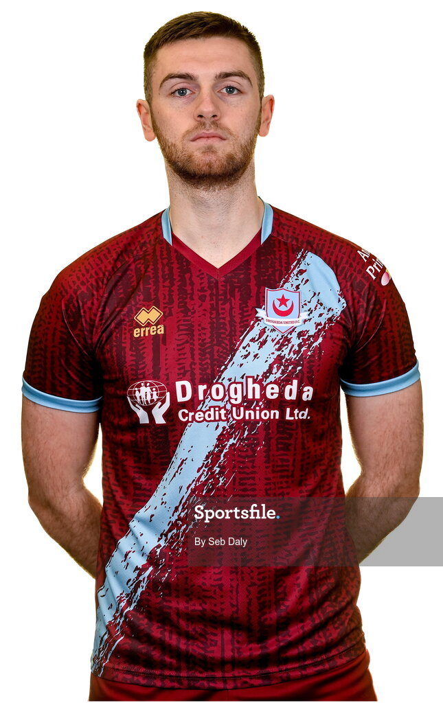 6 February 2023; Conor Keeley stands for a portrait during a Drogheda United squad portrait session at Weaver's Park in Drogheda, Louth. Photo by Seb Daly/Sportsfile