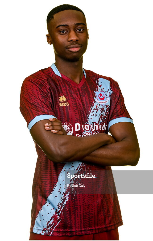 6 February 2023; Emmanuel Adegboyega stands for a portrait during a Drogheda United squad portrait session at Weaver's Park in Drogheda, Louth. Photo by Seb Daly/Sportsfile