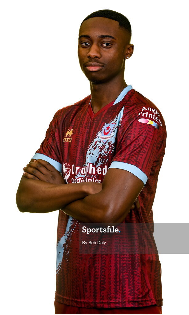 6 February 2023; Emmanuel Adegboyega stands for a portrait during a Drogheda United squad portrait session at Weaver's Park in Drogheda, Louth. Photo by Seb Daly/Sportsfile