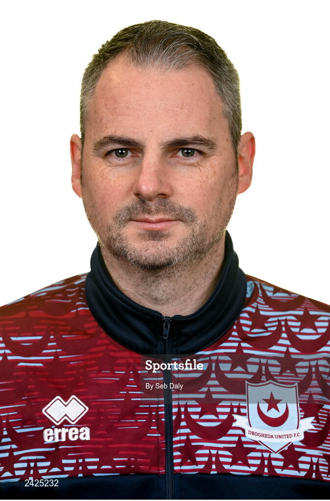 6 February 2023; Physiotherapist Alan Dooley stands for a portrait during a Drogheda United squad portrait session at Weaver's Park in Drogheda, Louth. Photo by Seb Daly/Sportsfile