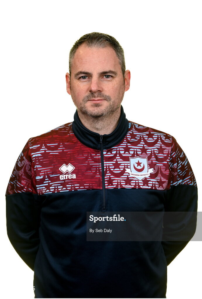 6 February 2023; Physiotherapist Alan Dooley stands for a portrait during a Drogheda United squad portrait session at Weaver's Park in Drogheda, Louth. Photo by Seb Daly/Sportsfile