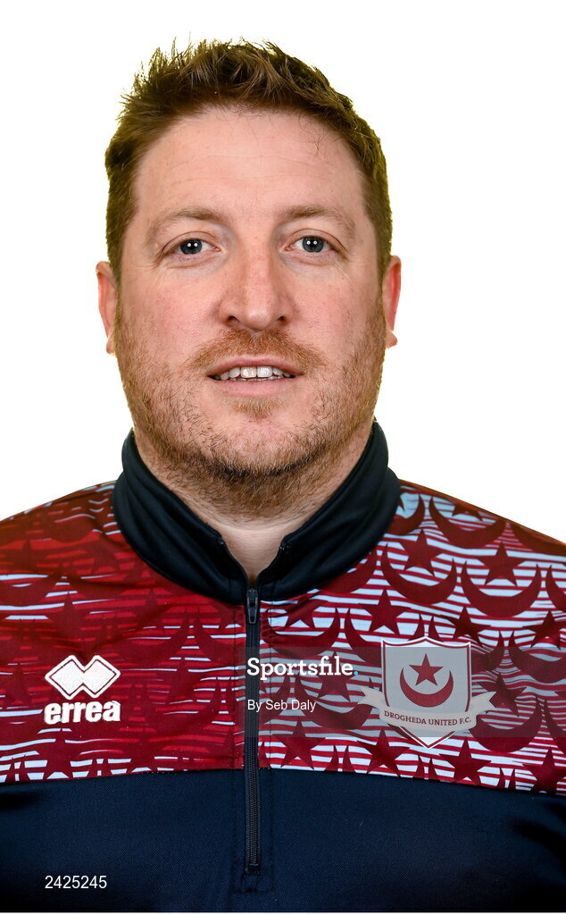 6 February 2023; Coach Philly Hughes stands for a portrait during a Drogheda United squad portrait session at Weaver's Park in Drogheda, Louth. Photo by Seb Daly/Sportsfile