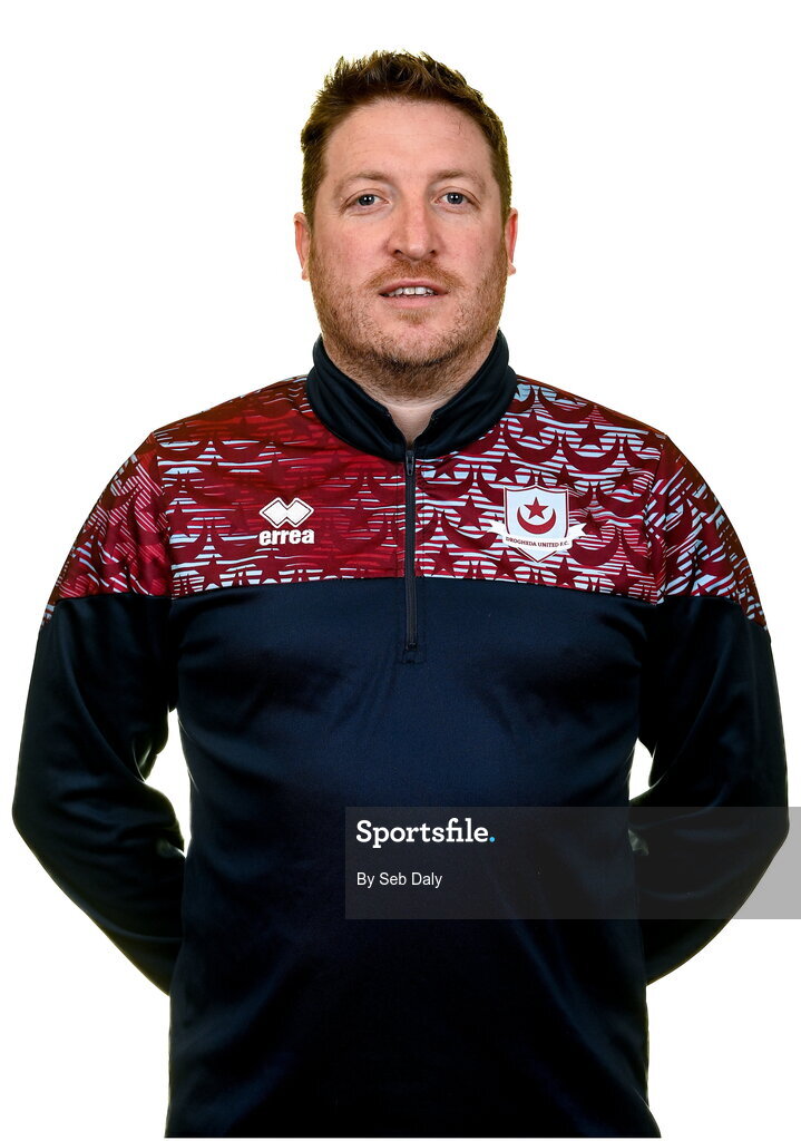 6 February 2023; Coach Philly Hughes stands for a portrait during a Drogheda United squad portrait session at Weaver's Park in Drogheda, Louth. Photo by Seb Daly/Sportsfile