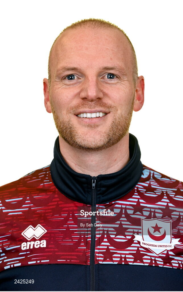 6 February 2023; Goalkeeping coach Aaron Shanahan stands for a portrait during a Drogheda United squad portrait session at Weaver's Park in Drogheda, Louth. Photo by Seb Daly/Sportsfile
