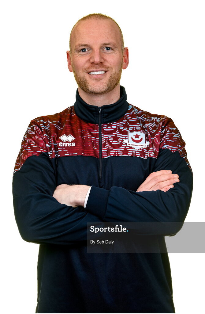 6 February 2023; Goalkeeping coach Aaron Shanahan stands for a portrait during a Drogheda United squad portrait session at Weaver's Park in Drogheda, Louth. Photo by Seb Daly/Sportsfile