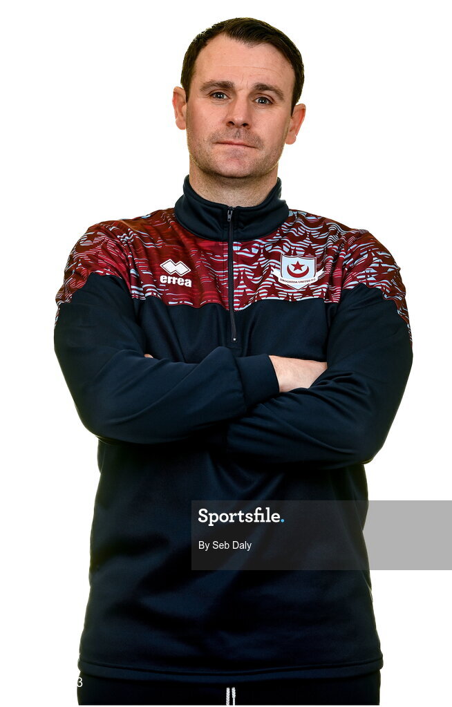 6 February 2023; Head coach Daire Doyle stands for a portrait during a Drogheda United squad portrait session at Weaver's Park in Drogheda, Louth. Photo by Seb Daly/Sportsfile