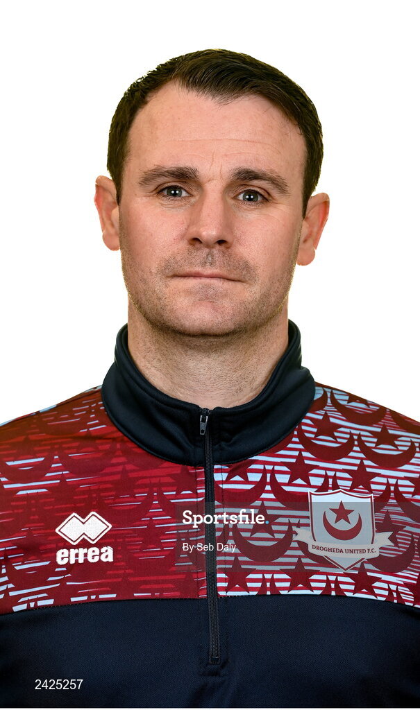 6 February 2023; Head coach Daire Doyle stands for a portrait during a Drogheda United squad portrait session at Weaver's Park in Drogheda, Louth. Photo by Seb Daly/Sportsfile