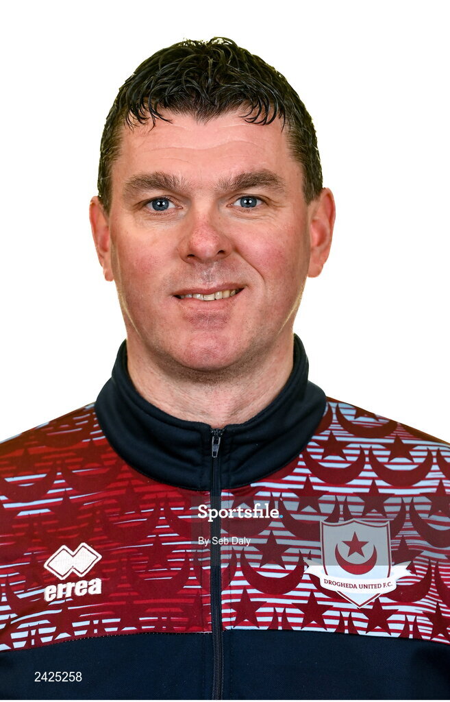 6 February 2023; Manager Kevin Doherty stands for a portrait during a Drogheda United squad portrait session at Weaver's Park in Drogheda, Louth. Photo by Seb Daly/Sportsfile