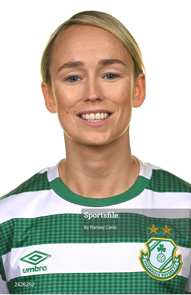 7 February 2023; Stephanie Zambra poses for a portrait during a Shamrock Rovers Women's squad portrait session at Roadstone Group Sports Club in Dublin. Photo by Ramsey Cardy/Sportsfile