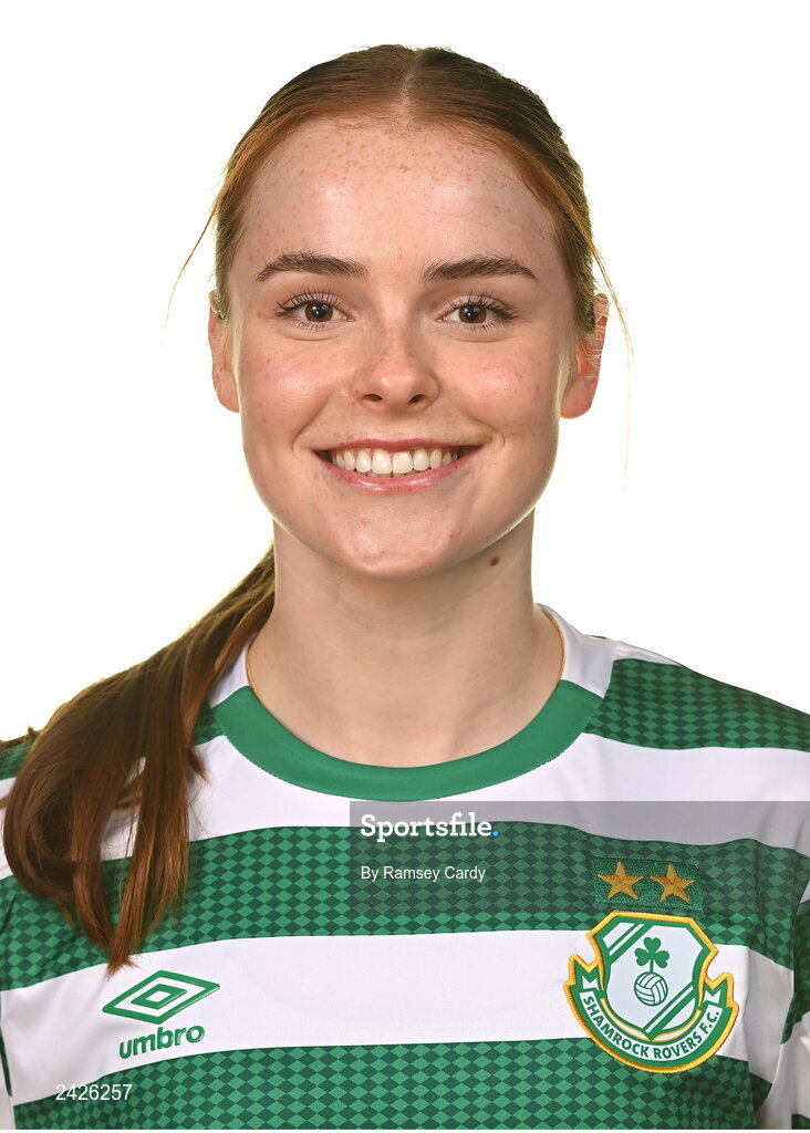 7 February 2023; Abby Tuthill poses for a portrait during a Shamrock Rovers Women's squad portrait session at Roadstone Group Sports Club in Dublin. Photo by Ramsey Cardy/Sportsfile
