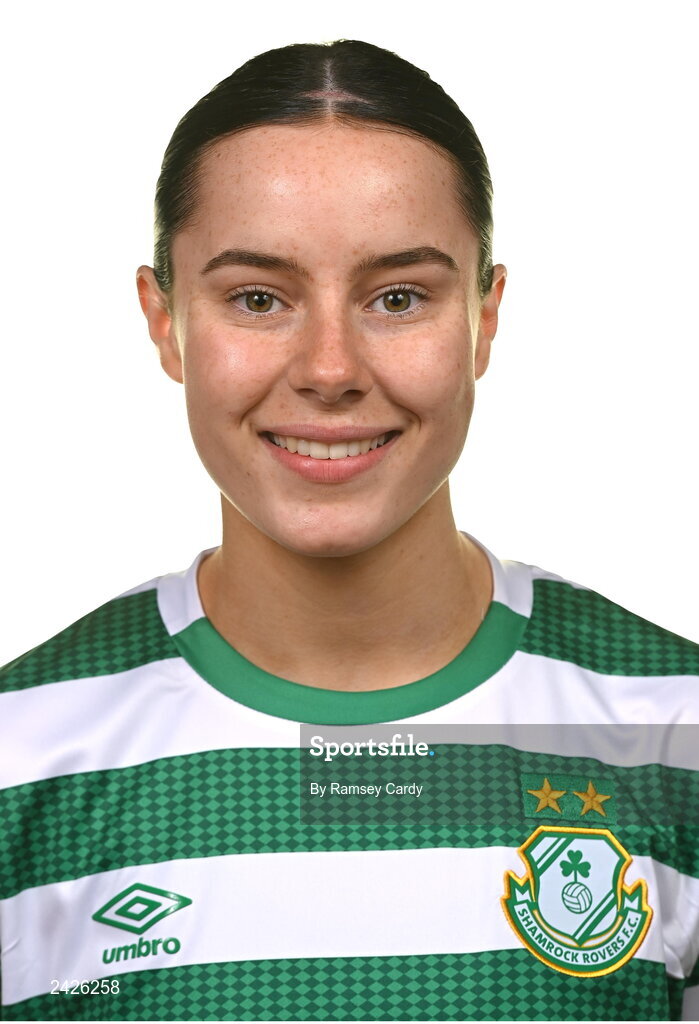 7 February 2023; Aoife Kelly poses for a portrait during a Shamrock Rovers Women's squad portrait session at Roadstone Group Sports Club in Dublin. Photo by Ramsey Cardy/Sportsfile