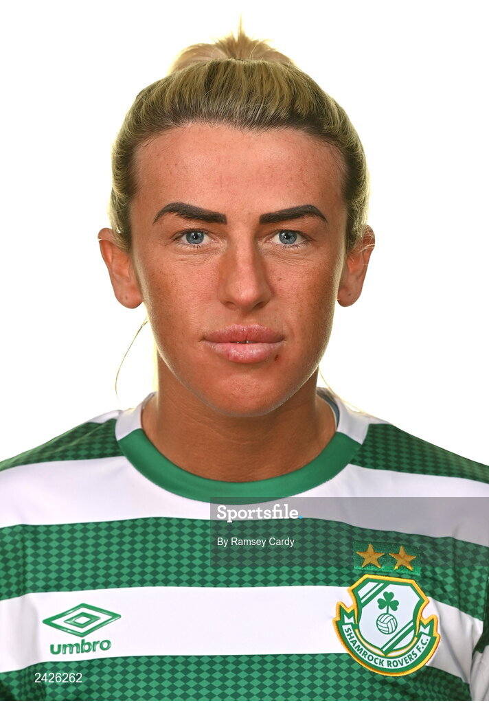 7 February 2023; Savannah McCarthy poses for a portrait during a Shamrock Rovers Women's squad portrait session at Roadstone Group Sports Club in Dublin. Photo by Ramsey Cardy/Sportsfile