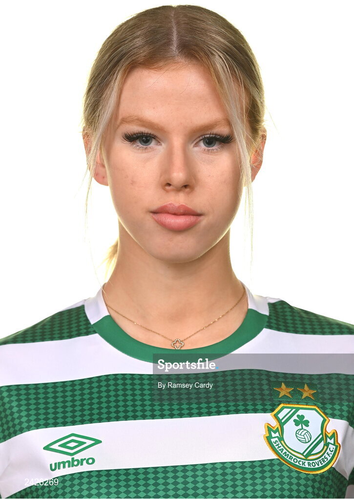 7 February 2023; Chloe McCarthy poses for a portrait during a Shamrock Rovers Women's squad portrait session at Roadstone Group Sports Club in Dublin. Photo by Ramsey Cardy/Sportsfile