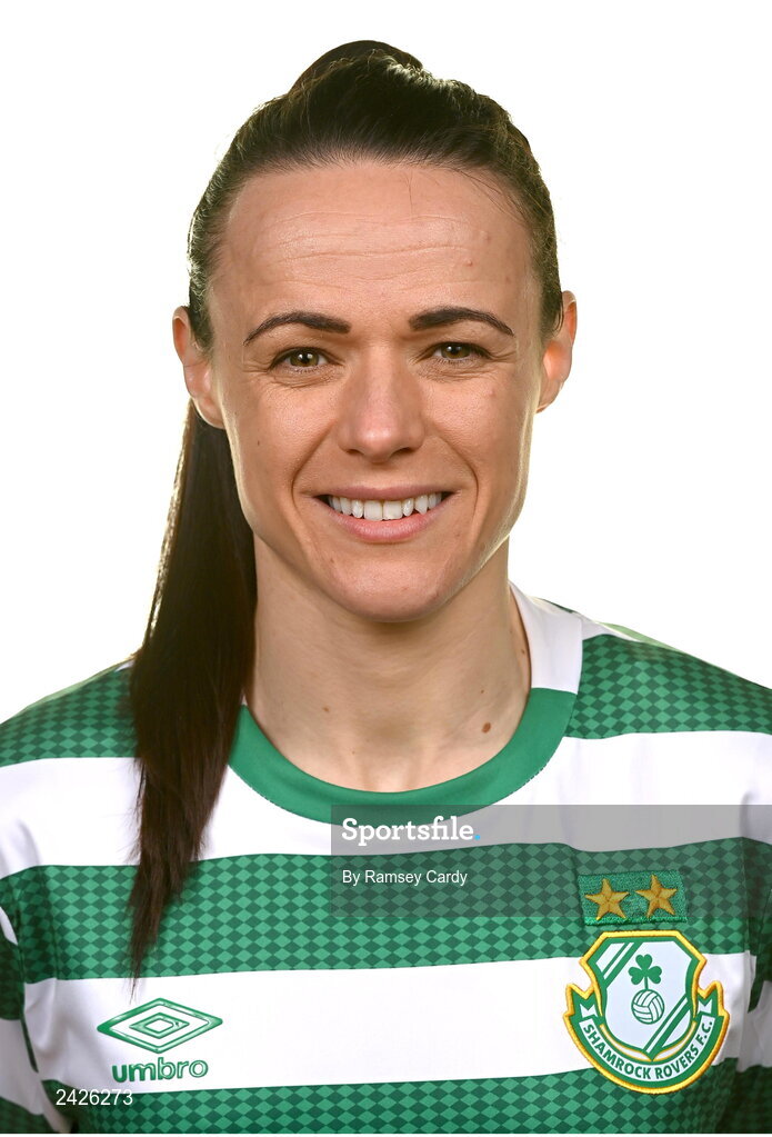 7 February 2023; Aine O'Gorman poses for a portrait during a Shamrock Rovers Women's squad portrait session at Roadstone Group Sports Club in Dublin. Photo by Ramsey Cardy/Sportsfile