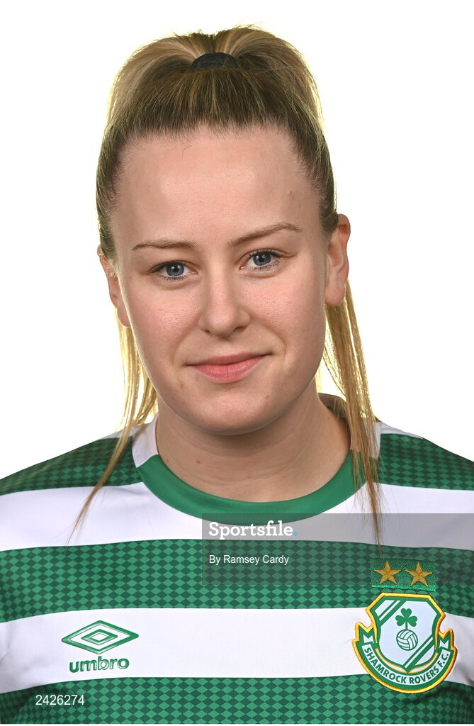 7 February 2023; Lauren Kelly poses for a portrait during a Shamrock Rovers Women's squad portrait session at Roadstone Group Sports Club in Dublin. Photo by Ramsey Cardy/Sportsfile