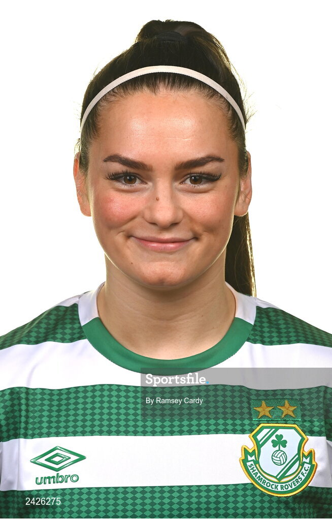 7 February 2023; Alannah McEvoy poses for a portrait during a Shamrock Rovers Women's squad portrait session at Roadstone Group Sports Club in Dublin. Photo by Ramsey Cardy/Sportsfile