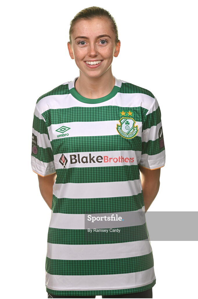 7 February 2023; Abbie Larkin poses for a portrait during a Shamrock Rovers Women's squad portrait session at Roadstone Group Sports Club in Dublin. Photo by Ramsey Cardy/Sportsfile