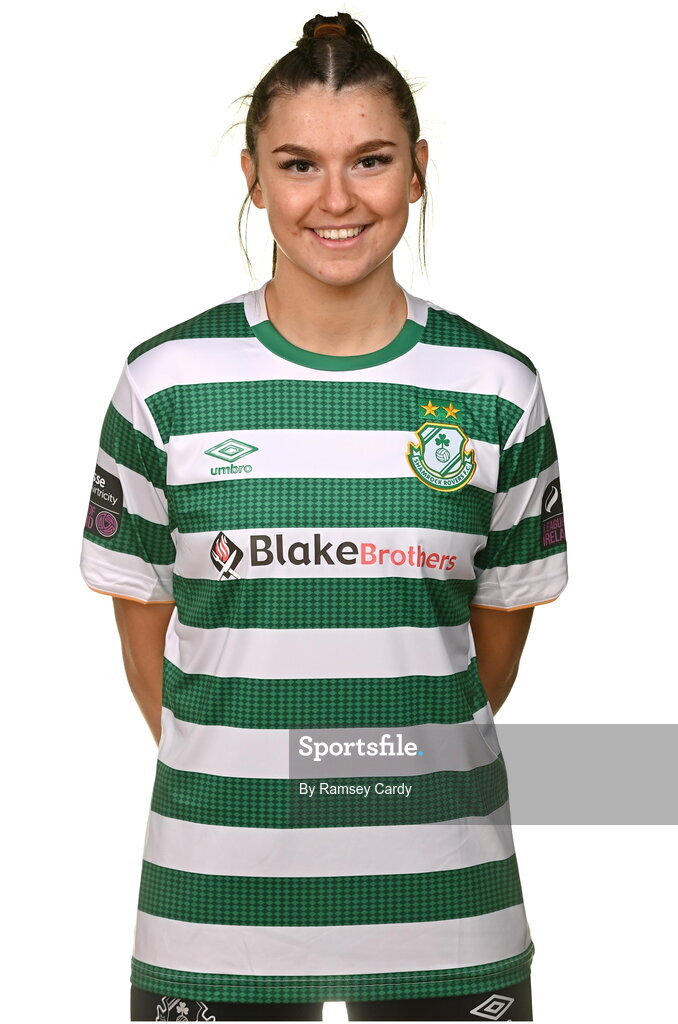 7 February 2023; Maria Reynolds poses for a portrait during a Shamrock Rovers Women's squad portrait session at Roadstone Group Sports Club in Dublin. Photo by Ramsey Cardy/Sportsfile