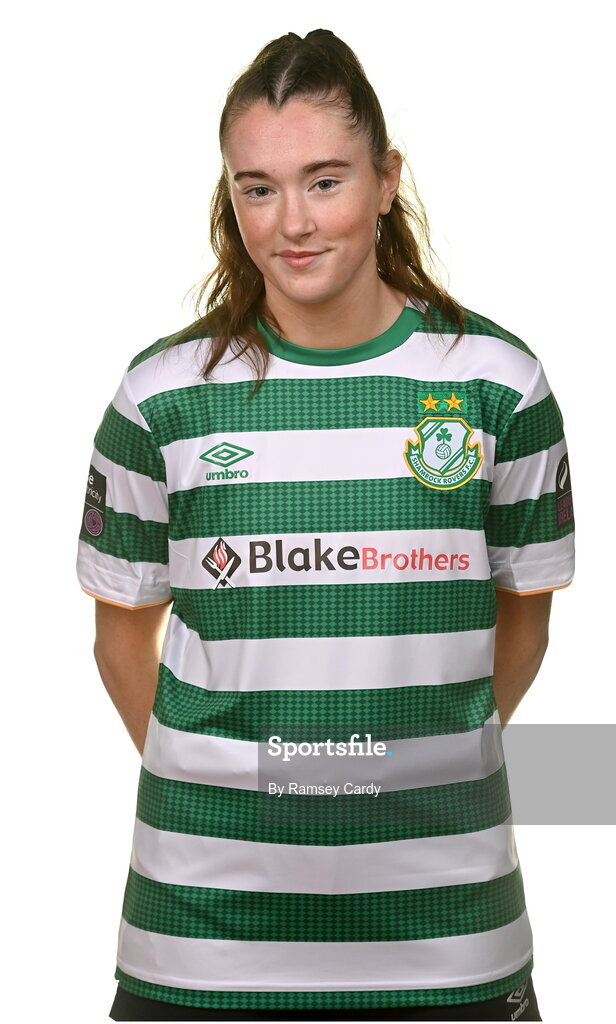 7 February 2023; Melissa O’Kane poses for a portrait during a Shamrock Rovers Women's squad portrait session at Roadstone Group Sports Club in Dublin. Photo by Ramsey Cardy/Sportsfile