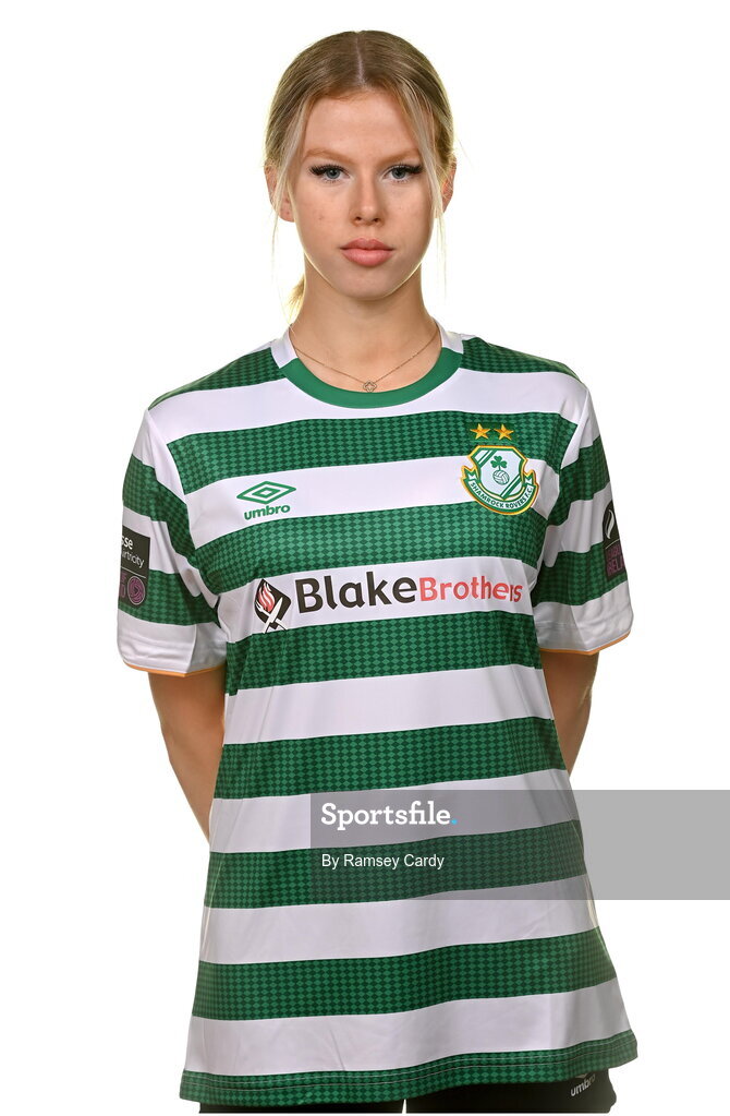 7 February 2023; Chloe McCarthy poses for a portrait during a Shamrock Rovers Women's squad portrait session at Roadstone Group Sports Club in Dublin. Photo by Ramsey Cardy/Sportsfile