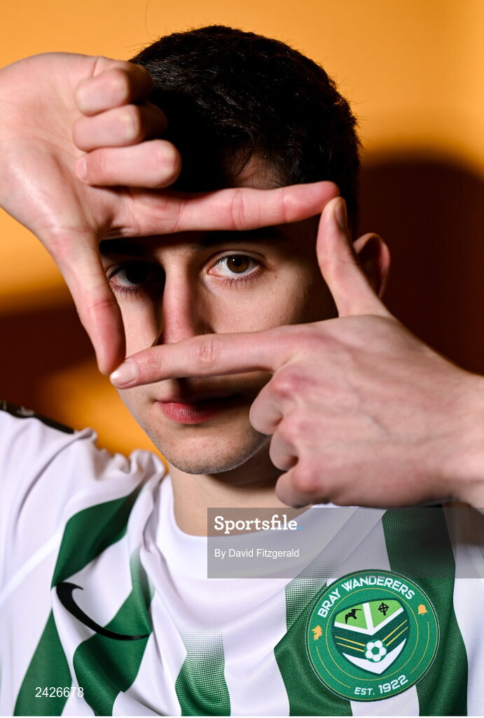 6 February 2023; Harry Groome poses for a portrait during a Bray Wanderers squad portrait session at Carlisle Grounds in Bray, Wicklow. Photo by David Fitzgerald/Sportsfile