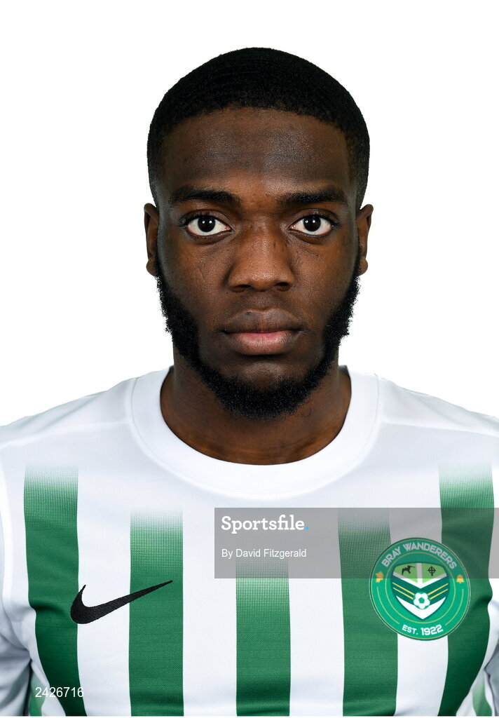 6 February 2023; Cole Omorehiomwan poses for a portrait during a Bray Wanderers squad portrait session at Carlisle Grounds in Bray, Wicklow. Photo by David Fitzgerald/Sportsfile