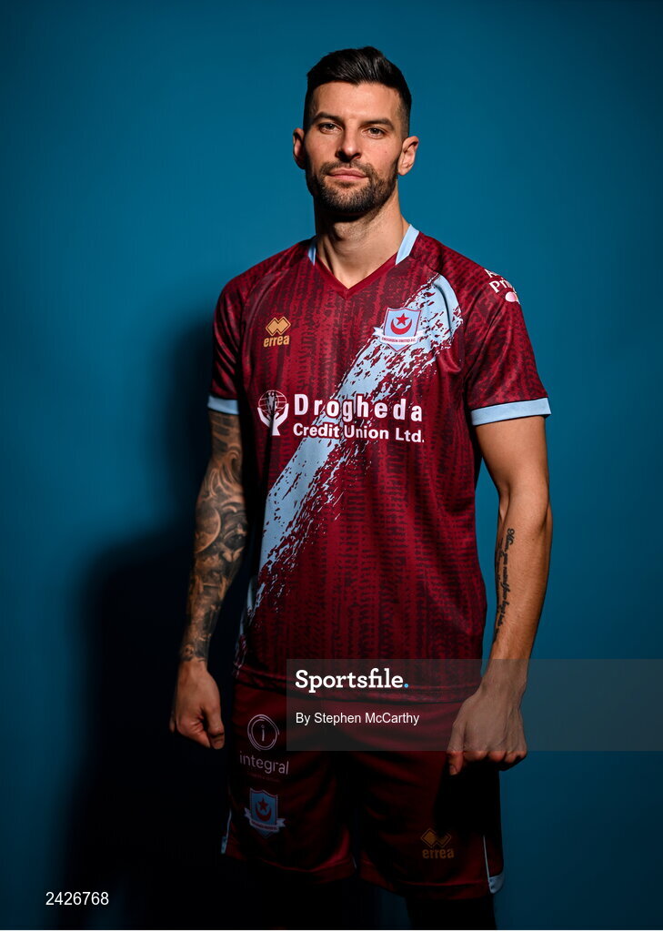 6 February 2023; Adam Foley poses for a portrait during a Drogheda United squad portrait session at Weaver's Park in Drogheda, Louth. Photo by Stephen McCarthy/Sportsfile