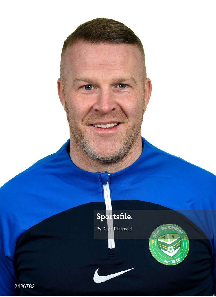 6 February 2023; Assistant head coach Lorcan Fitzgerald poses for a portrait during a Bray Wanderers squad portrait session at Carlisle Grounds in Bray, Wicklow. Photo by David Fitzgerald/Sportsfile