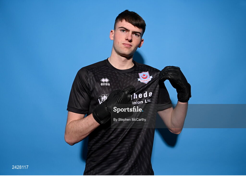 6 February 2023; Goalkeeper Andrew Wogan poses for a portrait during a Drogheda United squad portrait session at Weaver's Park in Drogheda, Louth. Photo by Stephen McCarthy/Sportsfile