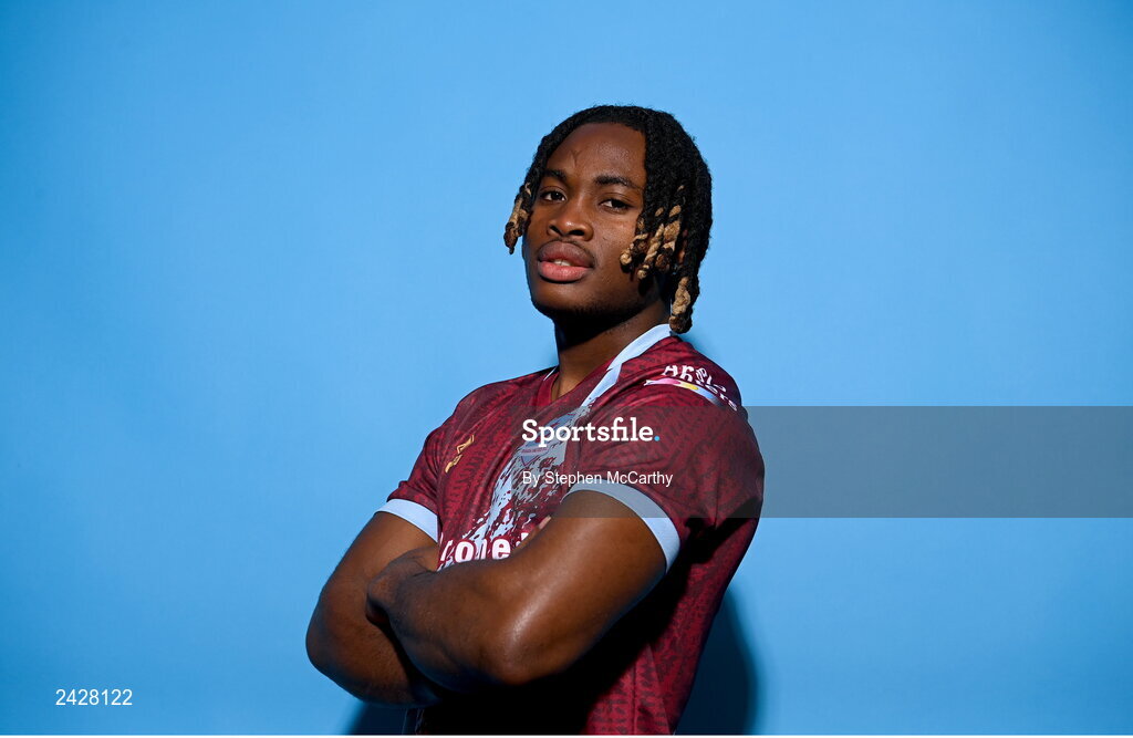6 February 2023; Victor Arong poses for a portrait during a Drogheda United squad portrait session at Weaver's Park in Drogheda, Louth. Photo by Stephen McCarthy/Sportsfile