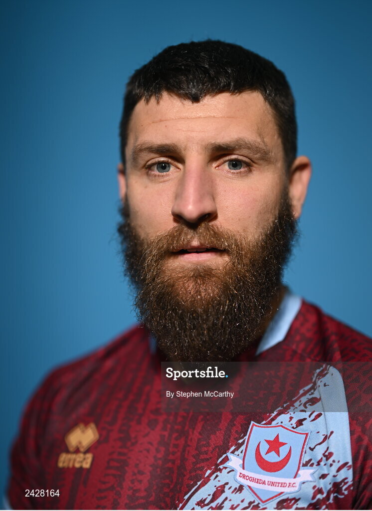 6 February 2023; Gary Deegan poses for a portrait during a Drogheda United squad portrait session at Weaver's Park in Drogheda, Louth. Photo by Stephen McCarthy/Sportsfile