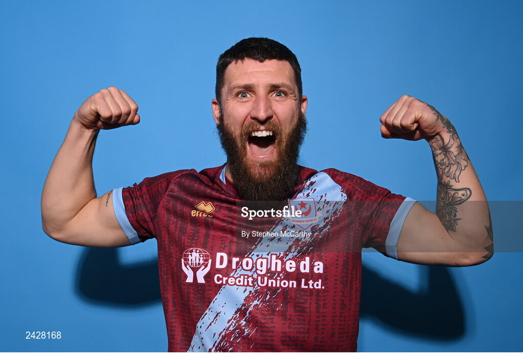 6 February 2023; Gary Deegan poses for a portrait during a Drogheda United squad portrait session at Weaver's Park in Drogheda, Louth. Photo by Stephen McCarthy/Sportsfile