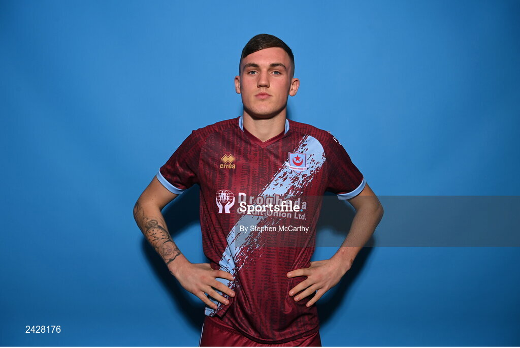 6 February 2023; Dylan Molloy poses for a portrait during a Drogheda United squad portrait session at Weaver's Park in Drogheda, Louth. Photo by Stephen McCarthy/Sportsfile