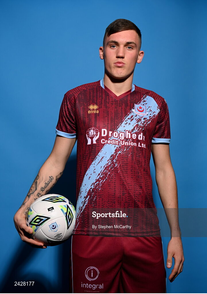 6 February 2023; Dylan Molloy poses for a portrait during a Drogheda United squad portrait session at Weaver's Park in Drogheda, Louth. Photo by Stephen McCarthy/Sportsfile