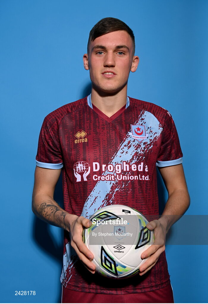 6 February 2023; Dylan Molloy poses for a portrait during a Drogheda United squad portrait session at Weaver's Park in Drogheda, Louth. Photo by Stephen McCarthy/Sportsfile