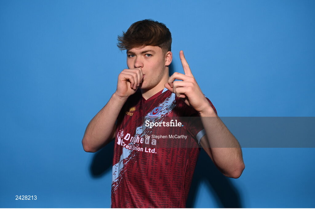 6 February 2023; Freddie Draper poses for a portrait during a Drogheda United squad portrait session at Weaver's Park in Drogheda, Louth. Photo by Stephen McCarthy/Sportsfile