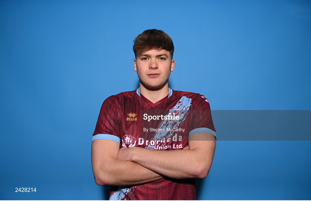 6 February 2023; Freddie Draper poses for a portrait during a Drogheda United squad portrait session at Weaver's Park in Drogheda, Louth. Photo by Stephen McCarthy/Sportsfile