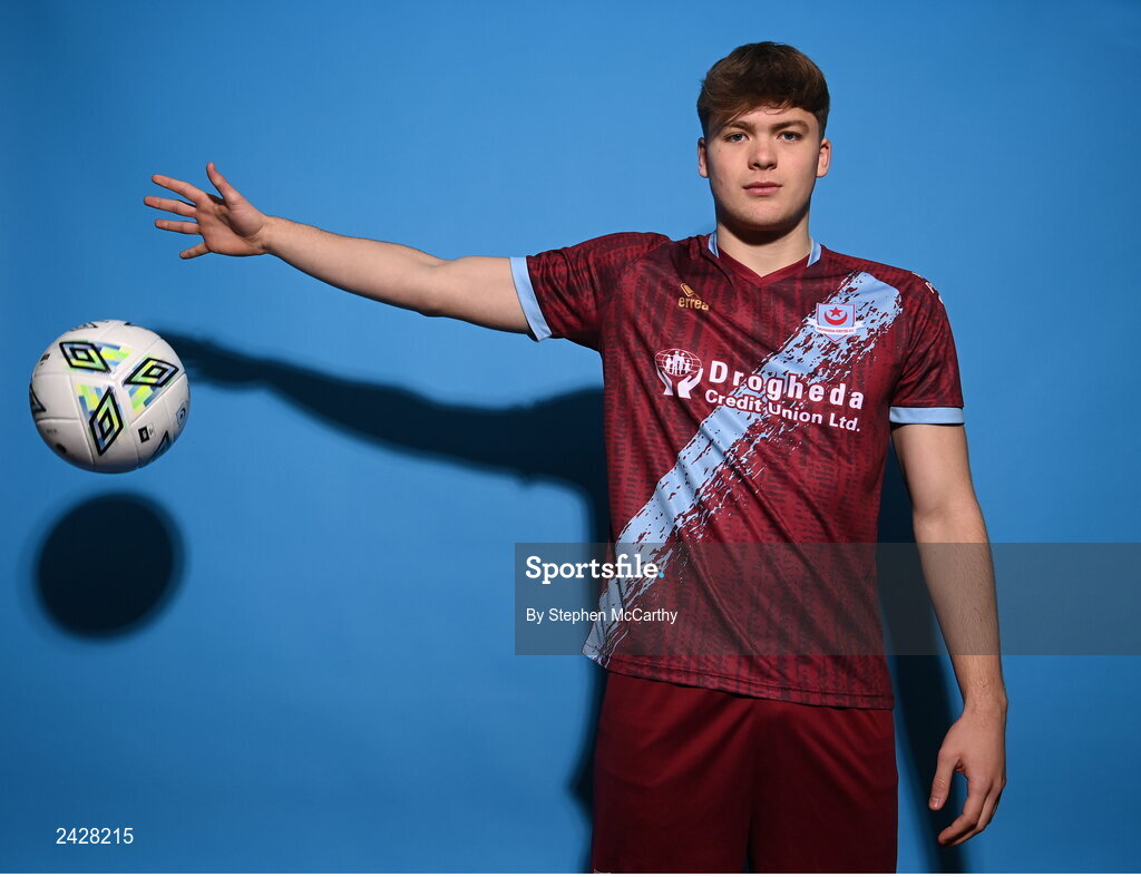 6 February 2023; Freddie Draper poses for a portrait during a Drogheda United squad portrait session at Weaver's Park in Drogheda, Louth. Photo by Stephen McCarthy/Sportsfile