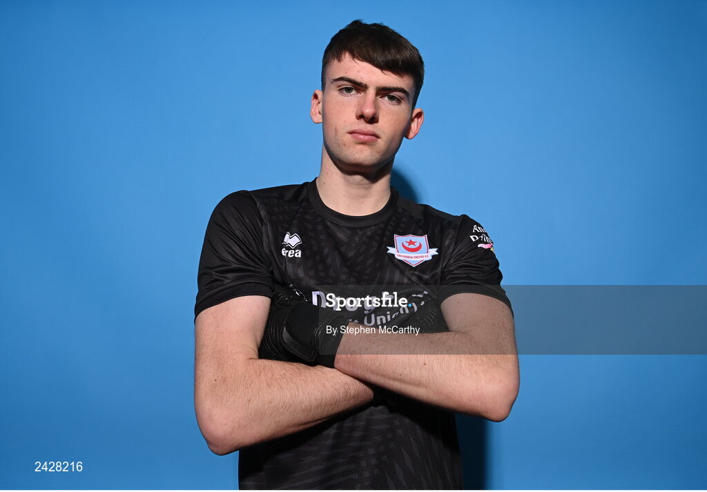 6 February 2023; Goalkeeper Andrew Wogan poses for a portrait during a Drogheda United squad portrait session at Weaver's Park in Drogheda, Louth. Photo by Stephen McCarthy/Sportsfile