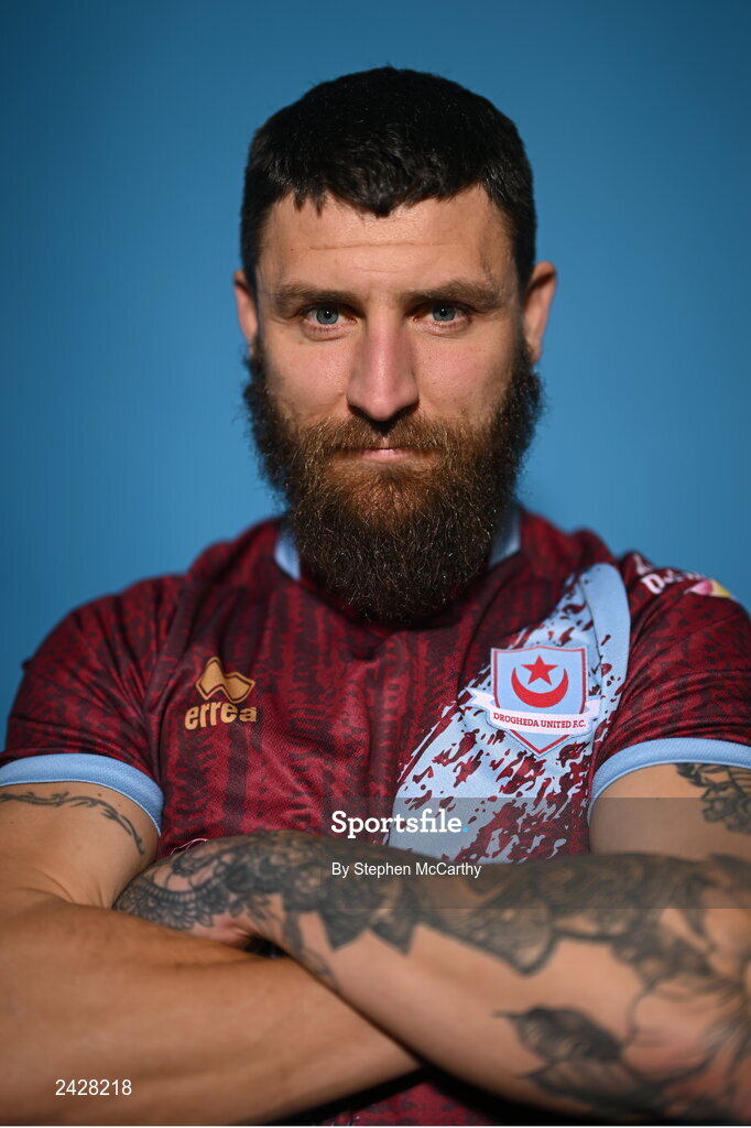 6 February 2023; Gary Deegan poses for a portrait during a Drogheda United squad portrait session at Weaver's Park in Drogheda, Louth. Photo by Stephen McCarthy/Sportsfile