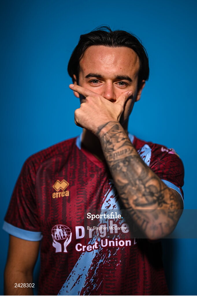 6 February 2023; Dylan Grimes poses for a portrait during a Drogheda United squad portrait session at Weaver's Park in Drogheda, Louth. Photo by Stephen McCarthy/Sportsfile