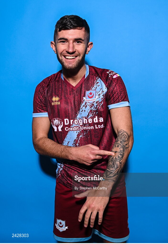 6 February 2023; Luke Heeney poses for a portrait during a Drogheda United squad portrait session at Weaver's Park in Drogheda, Louth. Photo by Stephen McCarthy/Sportsfile