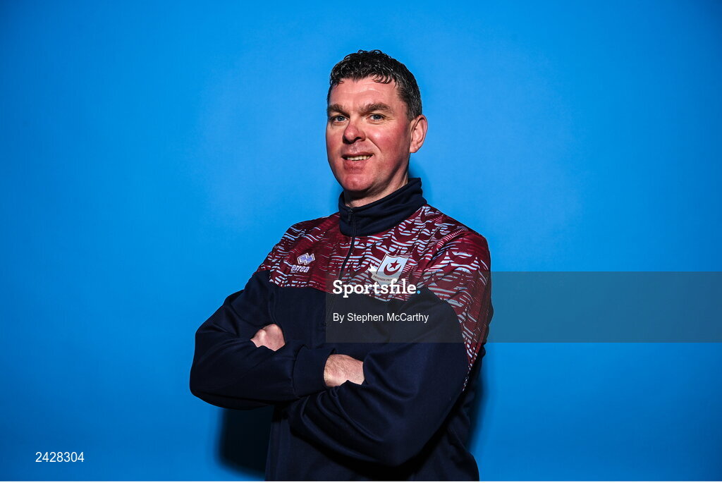 6 February 2023; Manager Kevin Doherty poses for a portrait during a Drogheda United squad portrait session at Weaver's Park in Drogheda, Louth. Photo by Stephen McCarthy/Sportsfile
