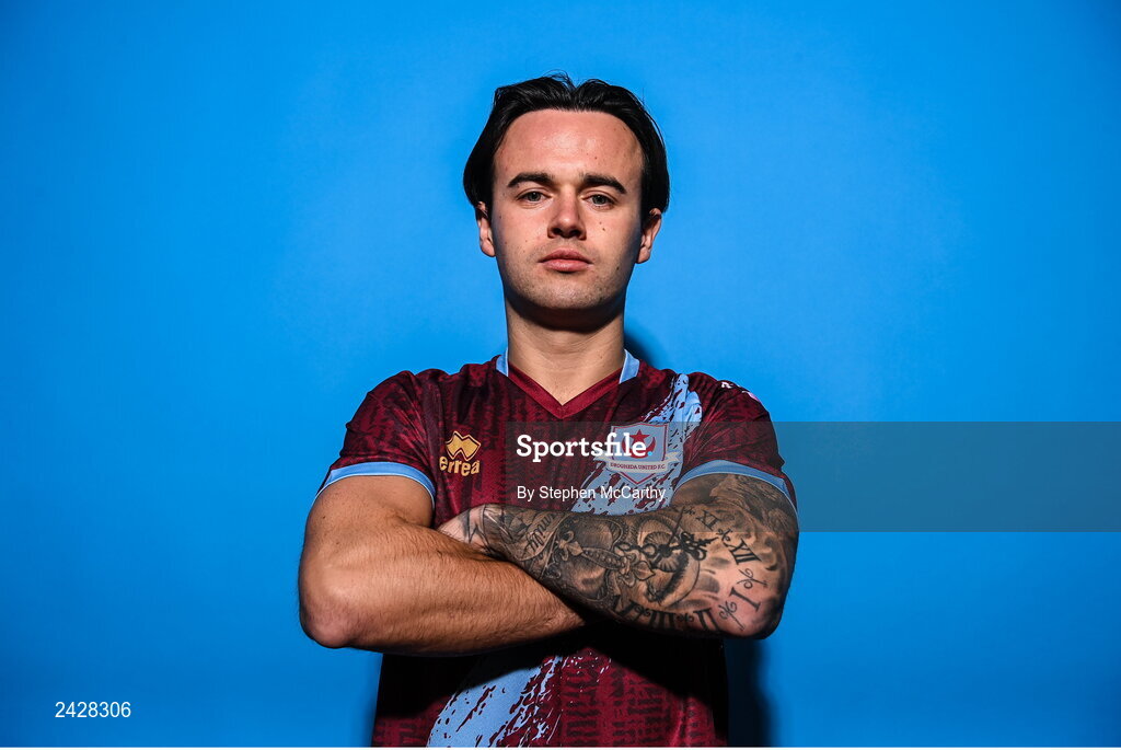6 February 2023; Dylan Grimes poses for a portrait during a Drogheda United squad portrait session at Weaver's Park in Drogheda, Louth. Photo by Stephen McCarthy/Sportsfile