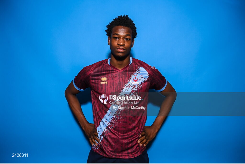 6 February 2023; Elicha Ahui poses for a portrait during a Drogheda United squad portrait session at Weaver's Park in Drogheda, Louth. Photo by Stephen McCarthy/Sportsfile